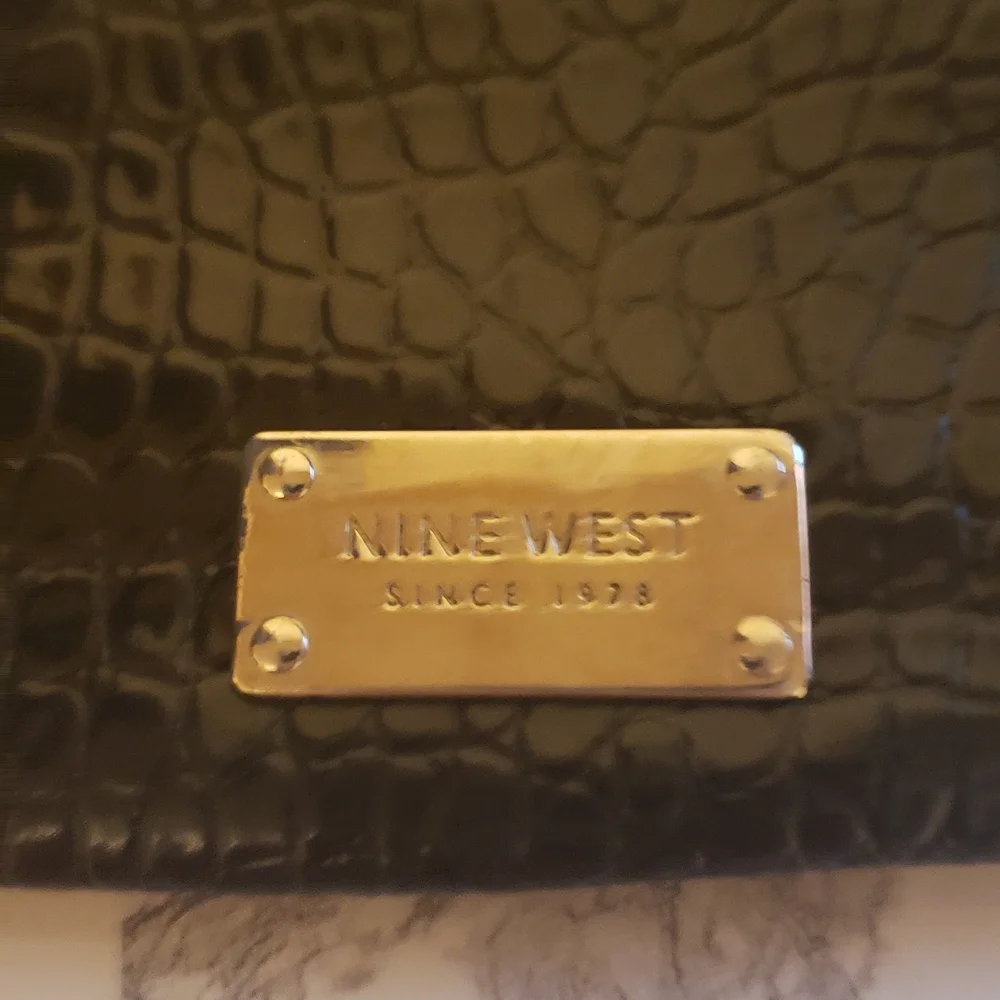 Nine‎ West Black Croc-Pattern Wristlet